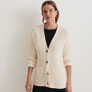Madewell Textural-Stitch V-Neck Cardigan Sweater